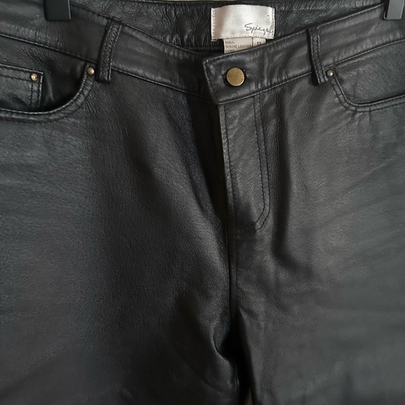 Spiegel Pants - Spiegel Black Leather Boot-Cut Pants with Subtle Shine